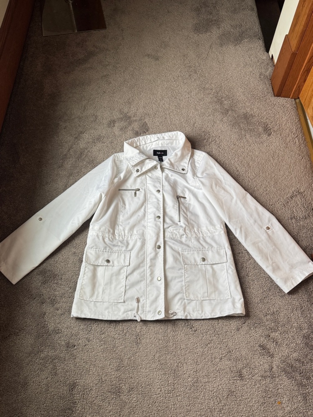 Style & Co White Utility Jacket Zip Pocket Snap Front SIZE M